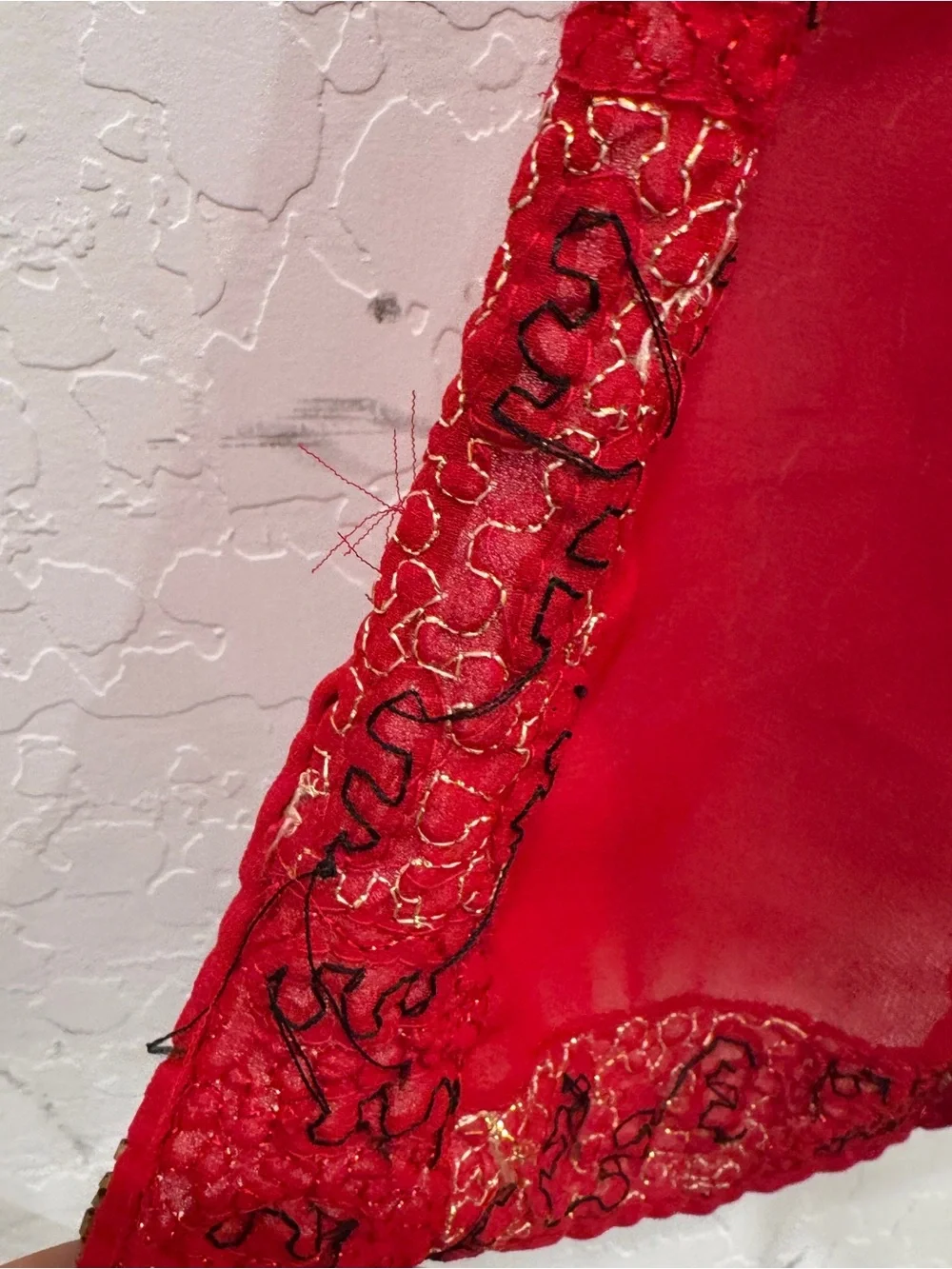 Midnight Velvet Red Beaded Trim Duster Cardigan Womens 1X Sheer Maximalist Boho